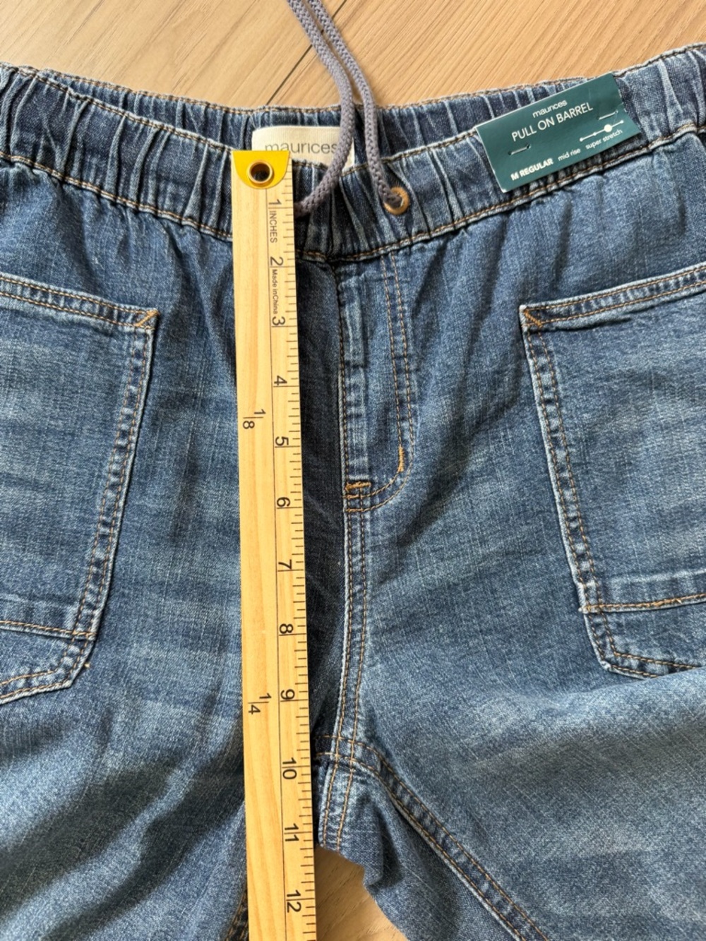 Maurice’s Mid Rise Pull On Super Stretch Barrel Drawstring Denim Jeans Medium - Picture 7 of 8